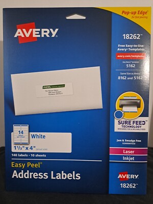 Avery Easy Peel White Address Labels 18262 2.5cm - 0.8cm X 10cm for sale  online | eBay