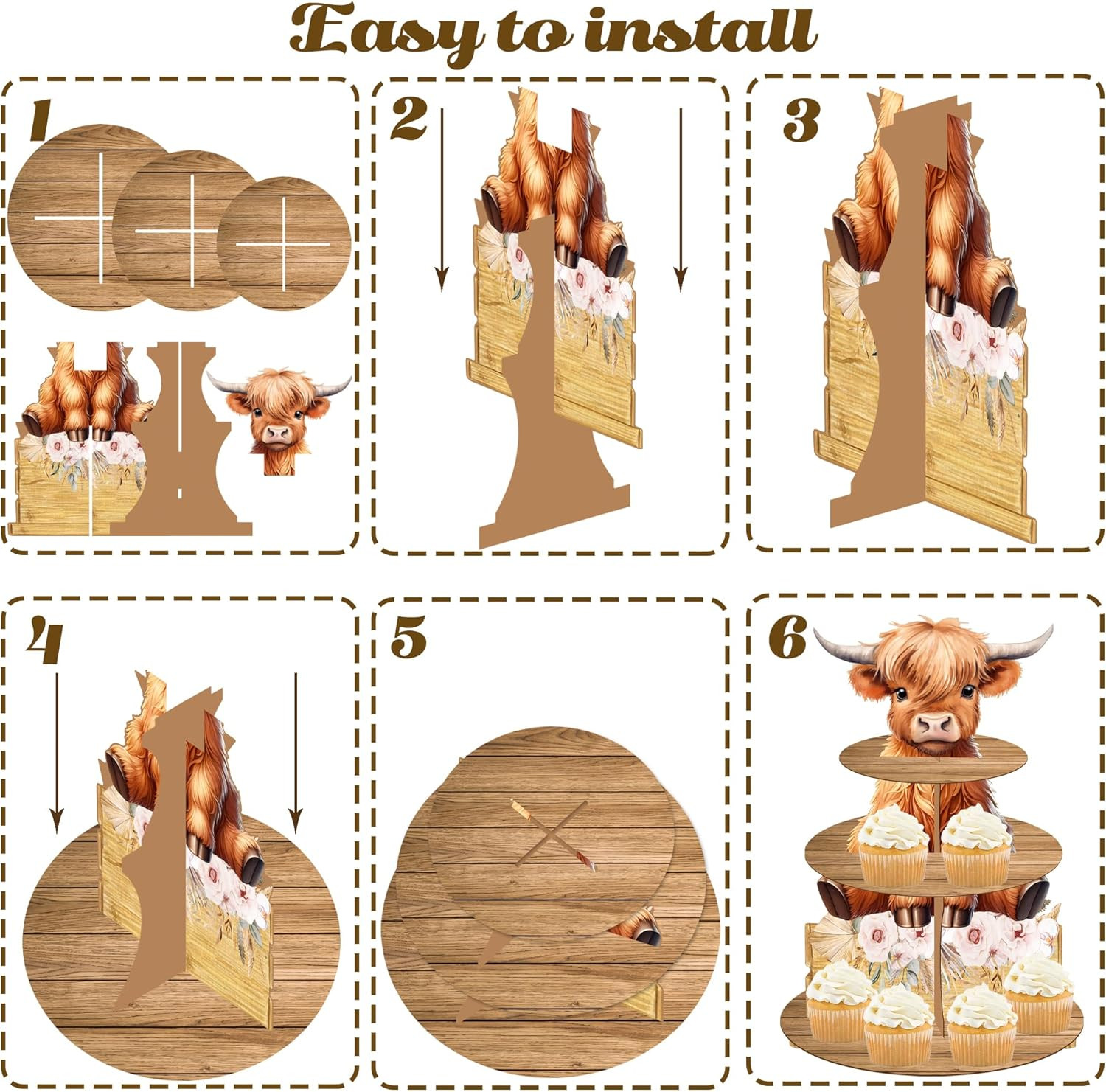 Highland Cow Cupcake Stand Highland Cow Birthday Party Cardboard Cupcake Hold...