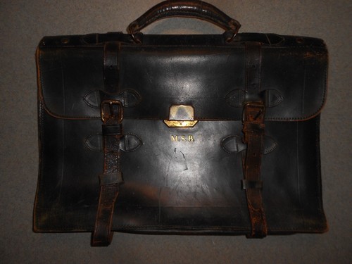 Antique Vintage Dark Brown Leather Briefcase Bag Travel with working metal latch