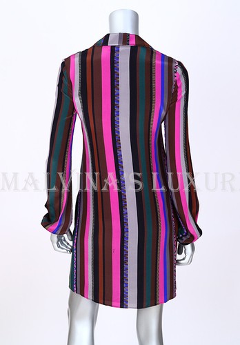 EMILIO PUCCI DRESS LACE-UP NECKLINE STRIPED SILK $1,349 sz IT 38 US 2 - Picture 6 of 12