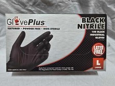 Glove Plus Latex Free Black Nitrile Gloves Size Large - New Box of 100