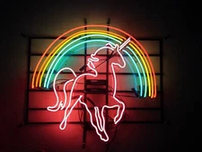 Unicorn Rainbow Neon Sign Lamp Light Visual Nightlight Glass Decor Art 24"x20"