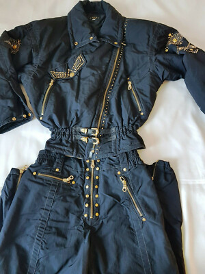 MCM Michael Cromer München Vintage Skianzug Damen Schwarz Gold Details 40 42 Top