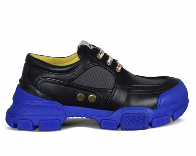 SAOLA Sneakers AUTENTICHE IN PELLE NERA DERBY Suola in gomma blu oversize Gucci taglia 7
