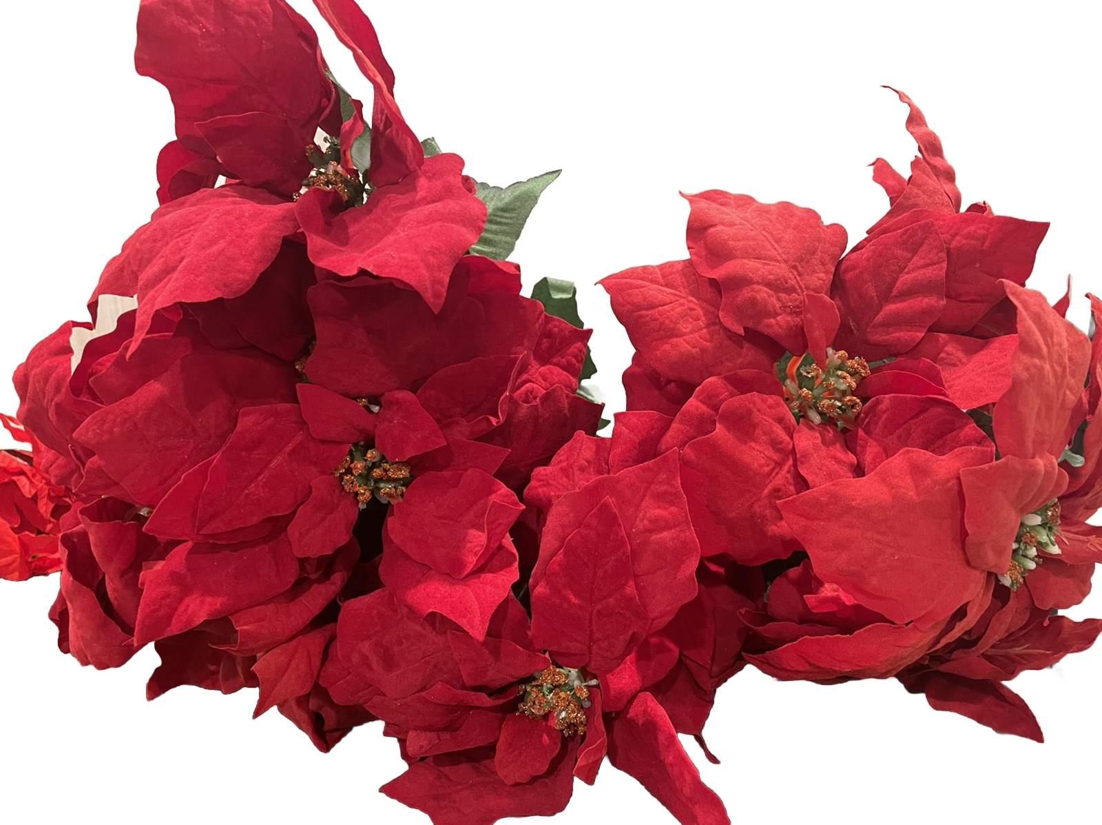 Vintage Red Poinsettia Flowers Stems 12 Blooms Christmas Holiday