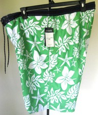 NWT Men's CHAPS XLT Board Shorts Swimwear Green Floral Polyester Mesh Lining Tie