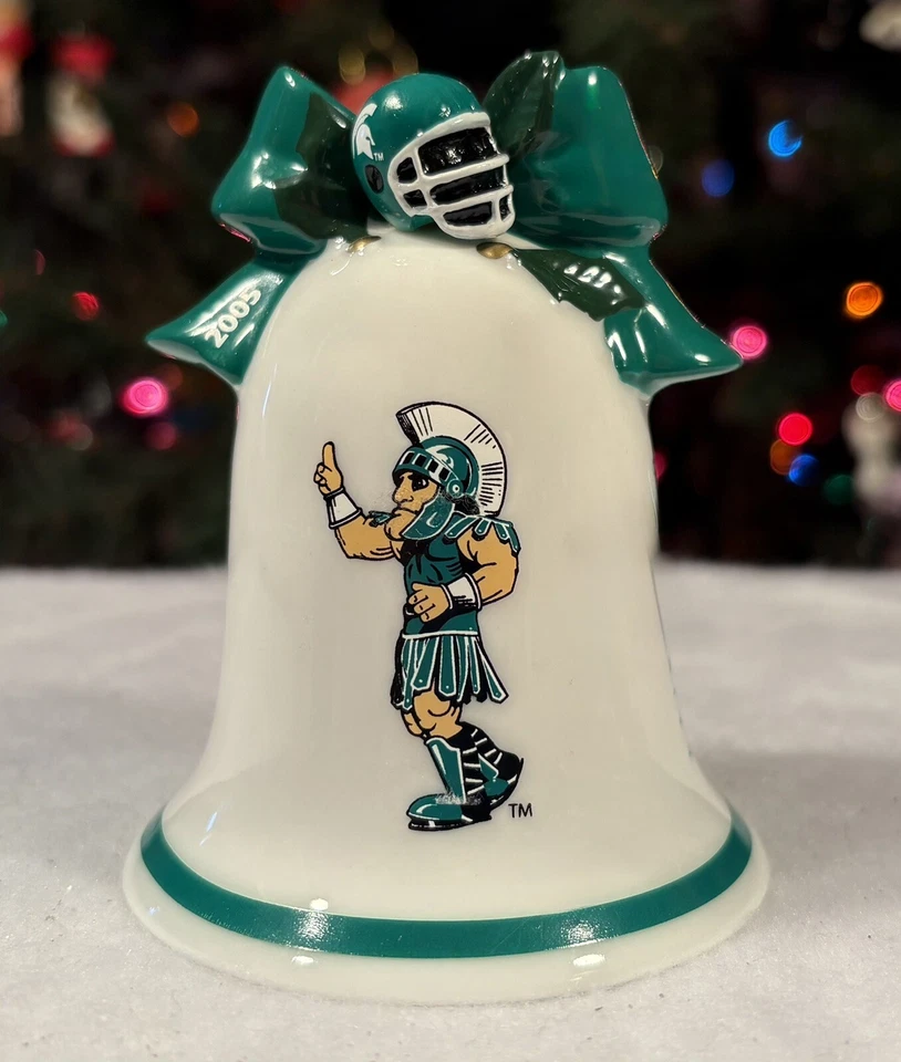 Danbury Mint 2005 MSU SPARTANS Christmas BELL Ornament: NCAA • Santa • Michigan - Image 3 of 4