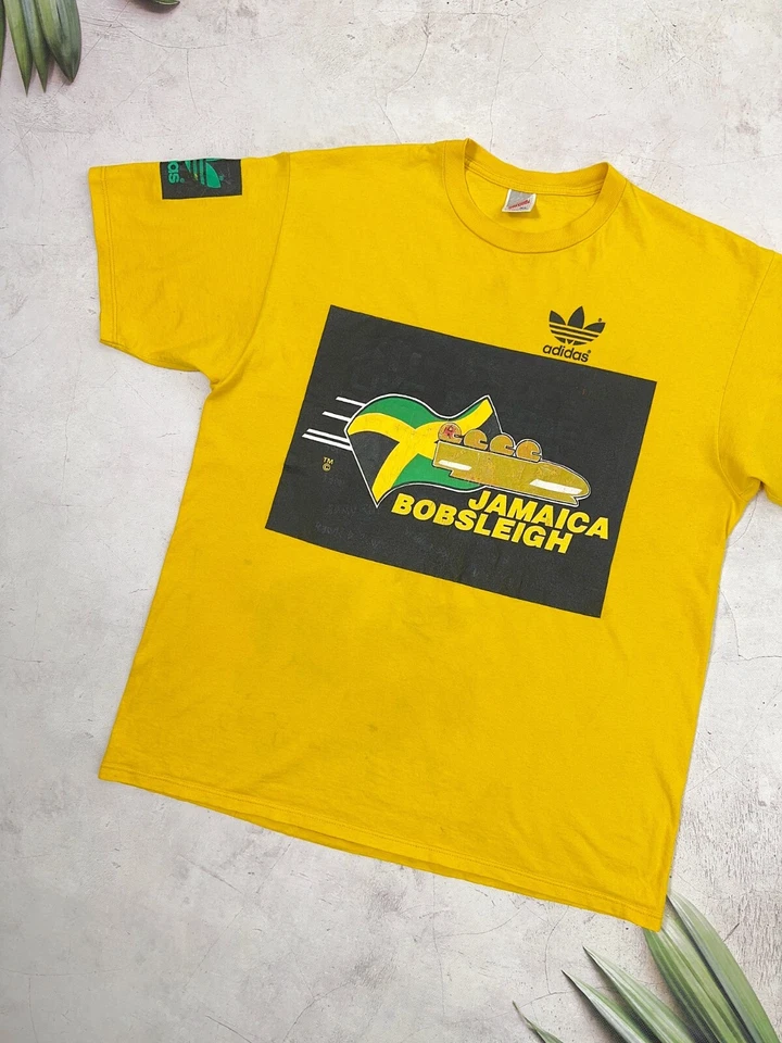 Vintage Jamaica Bobsleigh T-Shirt Adidas by Jerzees Yellow size XL - Image 2 of 4