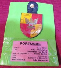 VINTAGE PORTUGAL PORTUGUESE FIRE DEPARTMENT BADGE BOMBEIROS VOLUNTAROS ALBUFEIRA