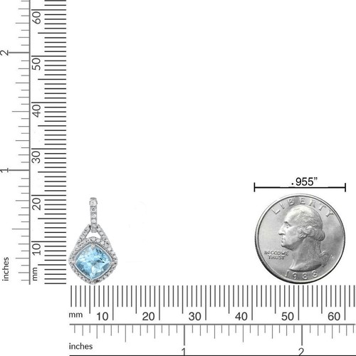 10K White Gold Blue Aquamarine .21 cttw Diamond Birthstone Pendant - Picture 6 of 7