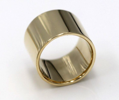 Size O Heavy 9ct Yellow Gold Full Solid 16mm Wide Flat Profile Band Cigar Ring