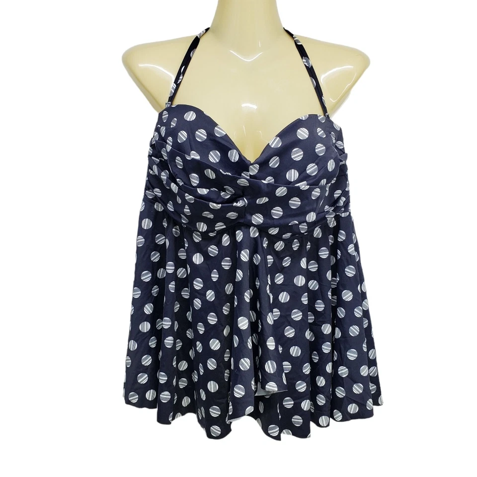 Tankini bandeau halter estampado lunares INC azul marino talla grande 14 Foto 3 de 4