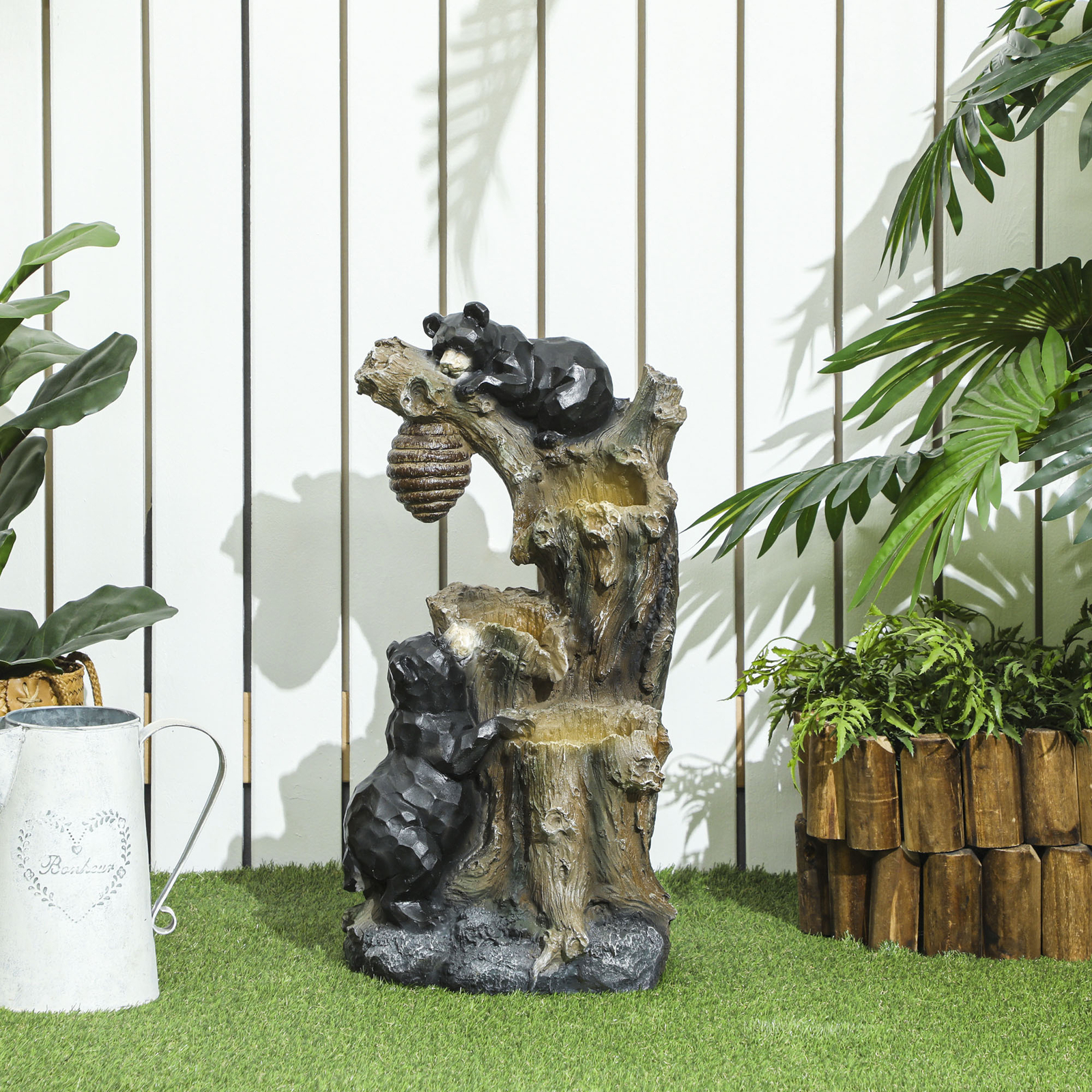 Outsunny 22.4" 3-Tier Outdoor Water Fountain with LED Lights, Pump