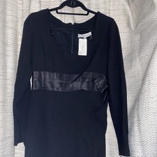 CAROLINA HERRERA Black Wool Crepe Dress Gown L/S  Side Bow Sz 6 NWT