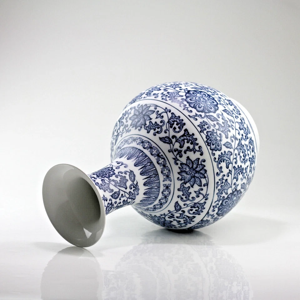 Chinesische Vase, blau-weiß China Porzellan matt, stilvolle Porzellanvase 34 cm - Bild 3 von 4