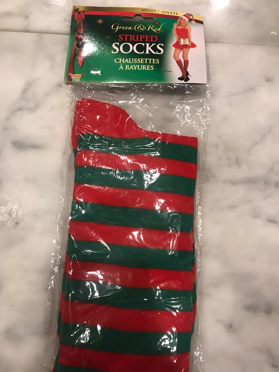 Santa Elf Socks Red Green Striped Christmas Holiday Stripes
