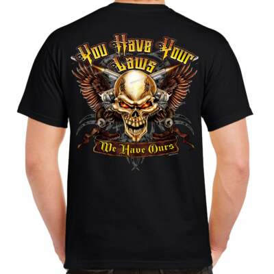Skull Laws 2nd Amendment Motorcycle Gun Biker T-Shirt