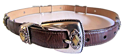 Brighton Rare Double Wrap Belt Leather Croc Embossed Brown 25\