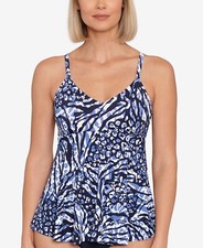 Swim Solutions Women's Printed Underwire Tankini Top Swimwear Blue Size 16