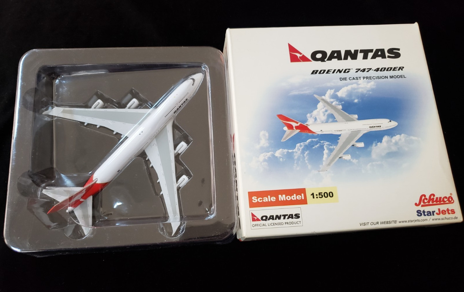 QANTAS Boeing 747-400ER Scale 1:500 Diecast Model Plane Schuco Star Jets 2002