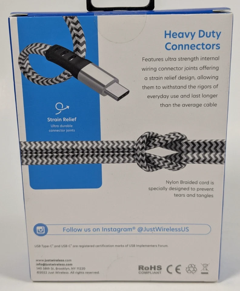 JW Just Wireless USB-C To USB-C Fast Charge Braided Nylon 6 Ft Cable Heavy Duty - Image 4 of 4