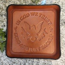 leather valet tray, embossed 8 oz brown leather catchall tray, organizer tray.