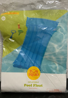   Sun Squad- Inflatable Swim Pool Float Built-in Pillow, Blue, 5'7'' Long