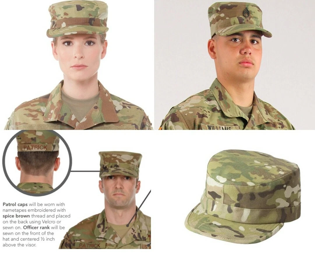 USGI Patrol Cap Hat Rank Builder with Nametape and Rank Sewn on 7 3/8