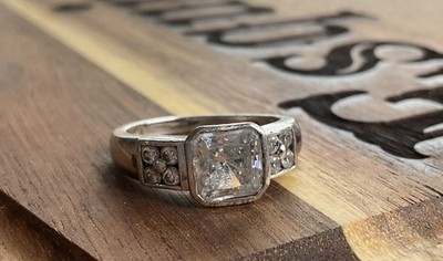 TM 925 Sterling Silver Square CZ Ring Size 7.5 Vintage Style