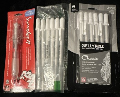 Sakura Sumo Comfort Grip Pencil & 2 Packs Of 6 White Gelly Roll Classic Pens