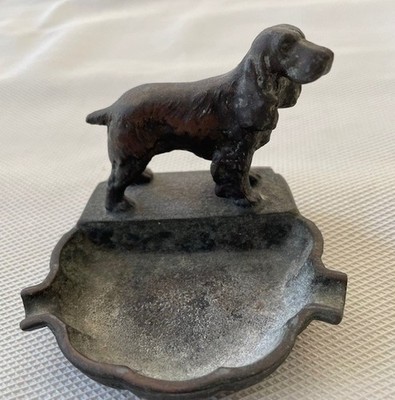 Vintage 1940s Cocker Spaniel Dog Figurine Ashtray Bronze Metal Art Deco MCM