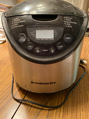 Breadman Pro TR875 Bread Machine 10 Programs 1.5/2 lb Loaf LCD Timer 650W
