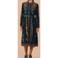 Farm Rio Black Toucan Garden Midi Dress Women's Size S