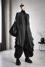 Avantgarde Lagenlook Jersey Mantel Anthrazit Ballon Bänder Viskose 42 44