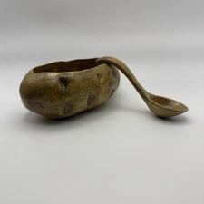Ceramic Baked Potato Shaped Small Dish Bowl With Spoon For Sides Dips 1980