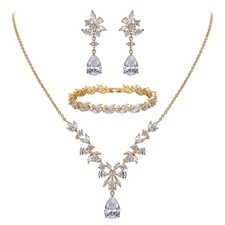 EleQueen Women's Wedding Bridal Jewelry Set for Brides Bridesmaids, Silver/14...