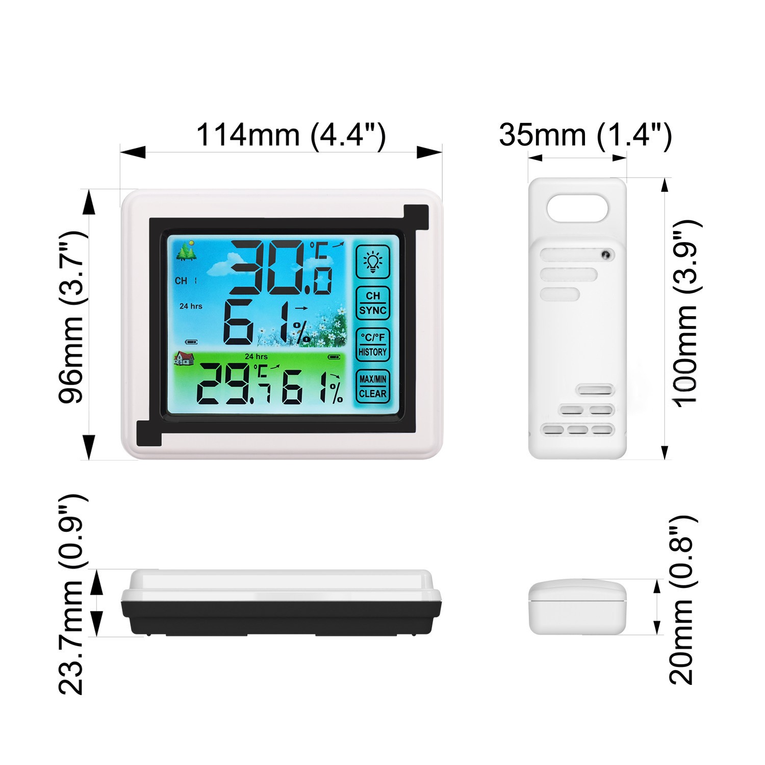 Wireless Indoor & Outdoor Weather Station Clock Calendar Digital LCD Thermometer