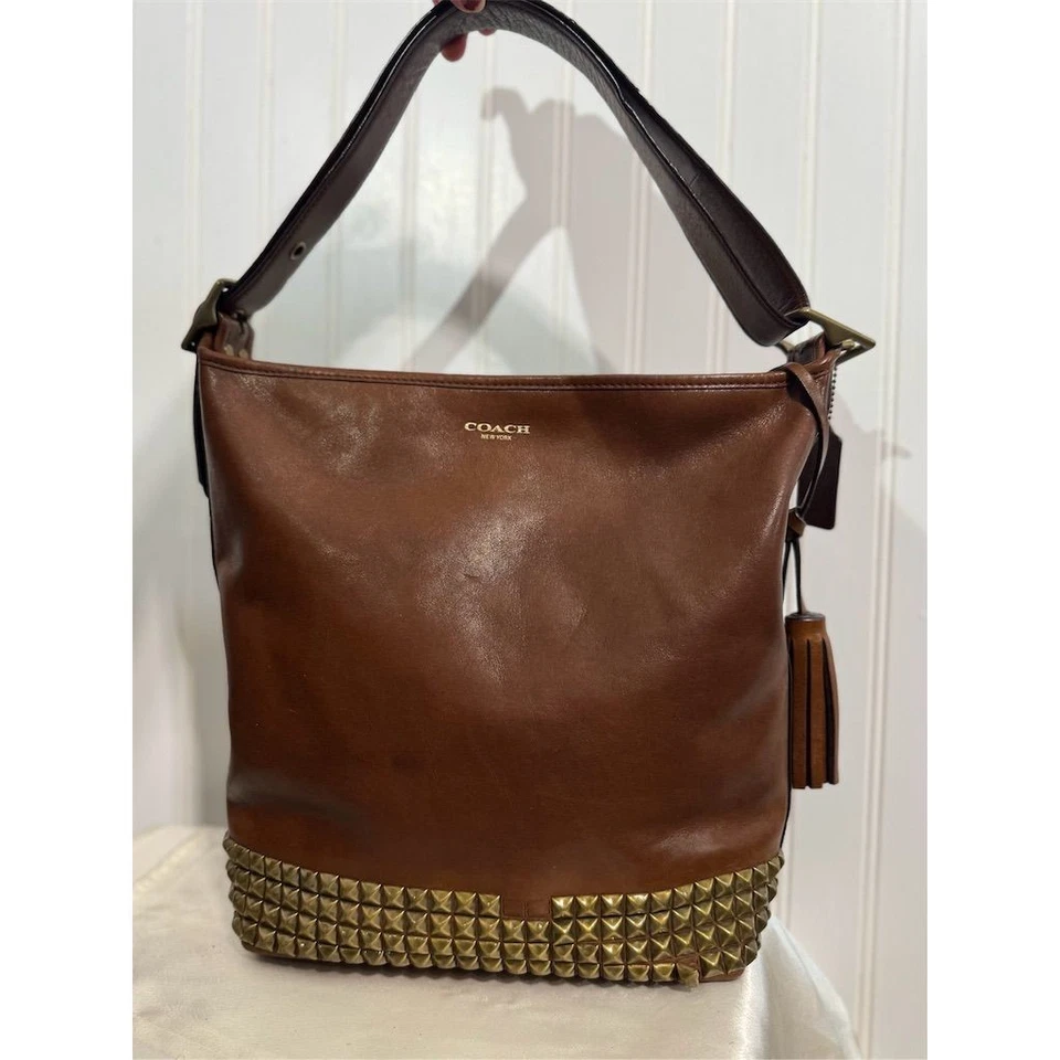 Coach Kristin Studded Leather Hobo Bag Brown Brass Studs Shoulder Purse VTG - Image 2 of 4