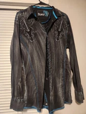 Roar - Embroidered Affliction Style Dark Gray Y2K Mens L / XL.  Shirt