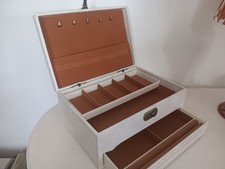 Large Vintage Design Philipp Jewellery Watch Box White Marble & Gold with Drawer