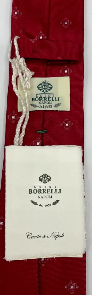 Corbata 100 % seda LUIGI BORRELLI Napoli para hombre ~ roja ~ geométrica ~ ¡Hecha en Italia! Foto 4 de 4