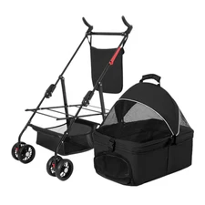 4 Wheels Pet Stroller Foldable Carrier Strolling Cart Travel Jogger Pet Stroller