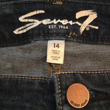 Seven7 Women's Dark Blue Denim Jeans Button Accent Zip Closure 5-Pocket Solid