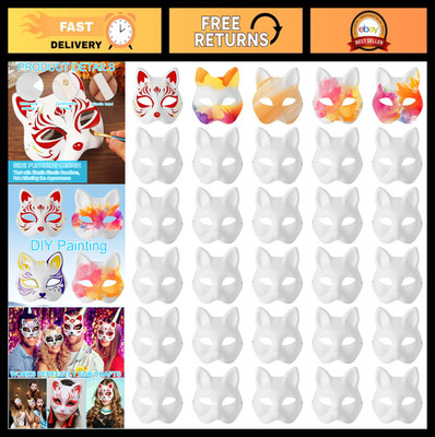 30 PCS Blank Cat & Fox Masks for DIY Painting, Halloween Costume Accessories