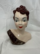 Mid Century Ceramic Lady Head Bust Figurine R...