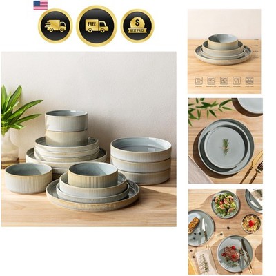 Ceramic Dinnerware Set with Pasta Bowls Plates for 4 16 Pieces Porcelain