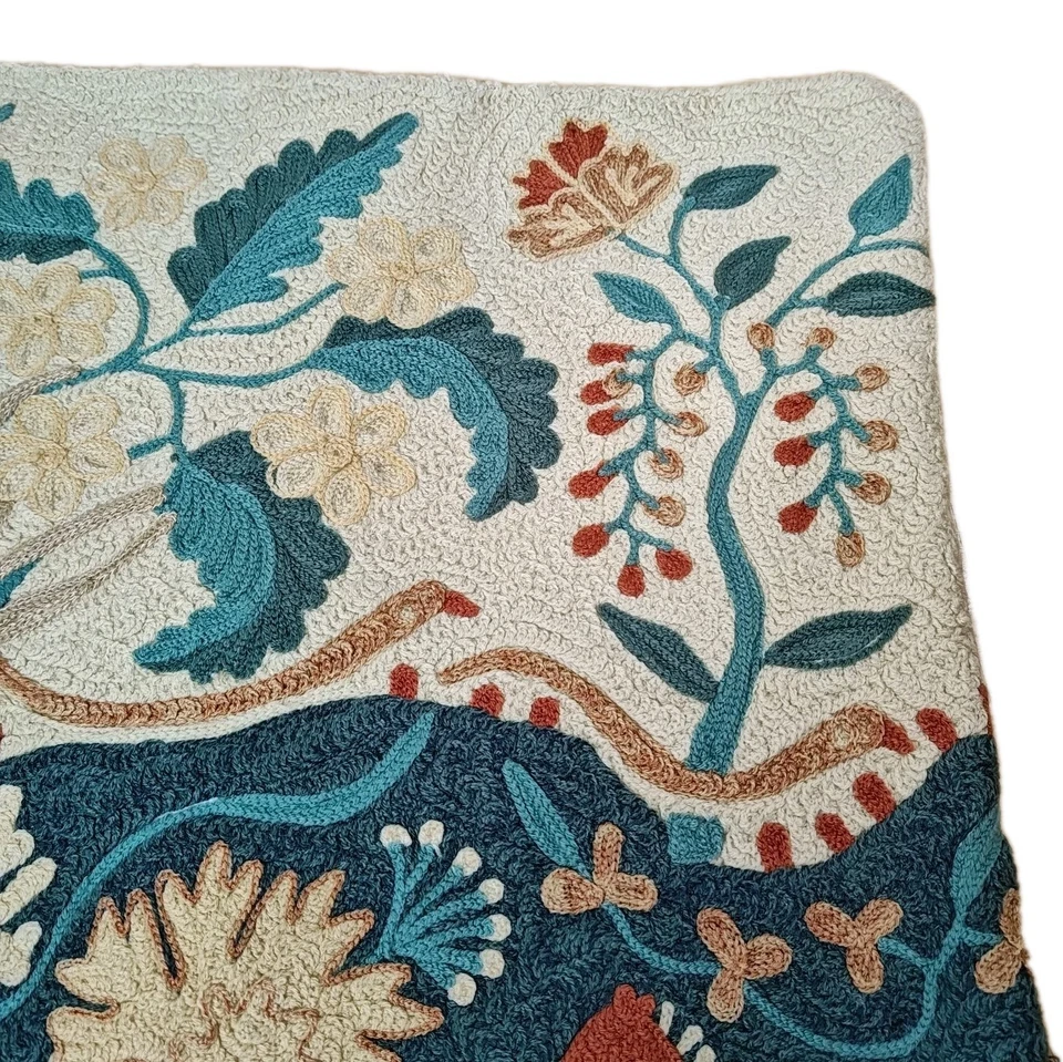 Pottery Barn Folk Art Horse Bird Tree Crewelwork Throw Pillow Cover 20 X 20 Boho - Image 4 of 4