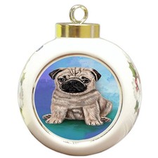 Pug Puppy Round Ball Christmas Ornament