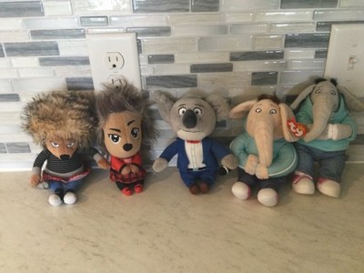 SING THE MOVIE CHARACTERS PLUSH BUSTER MOON,MEENA & RIFF ROCK ASH,HEDGEHOG ASH