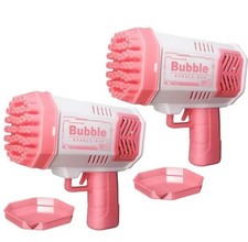 2 Bubble Guns for Kids 40-Hole Light Up Rocket Bubble Machine for Toddlers 1-3